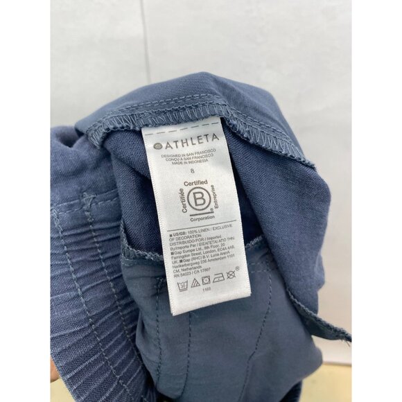 Athleta Women's Voyager Linen Short Granite Blue Pockets Elastic Waist Size 8 - Picture 5 of 6